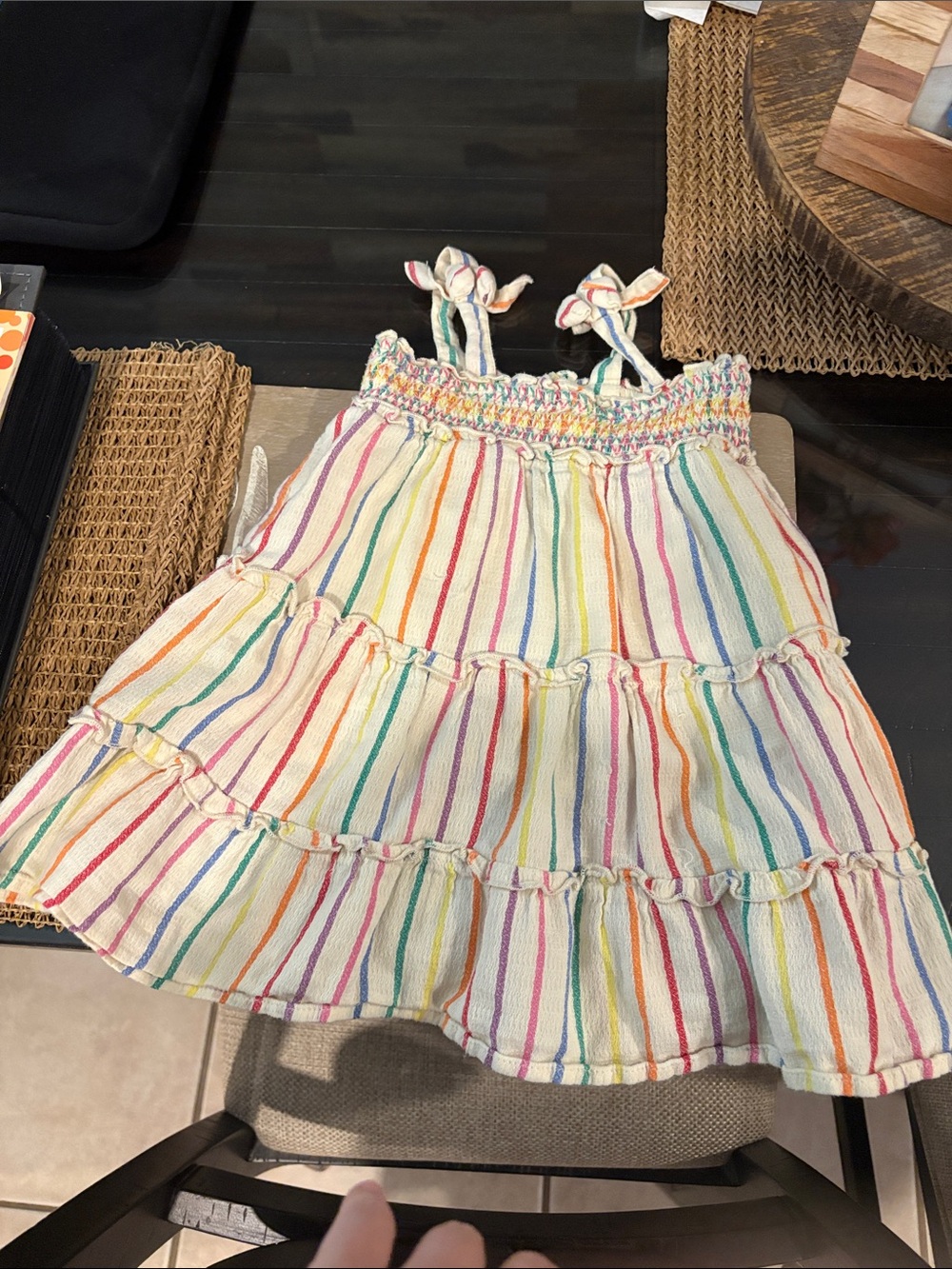 Cat & Jack White Rainbow Stripe Tie-Shoulder Sundress